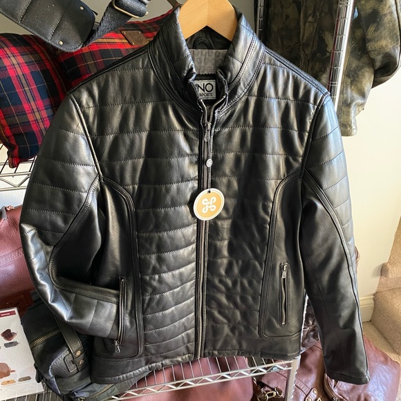 DINO Black Leather Bomber Jacket - Picture 9 of 9